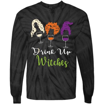 Drink Up Witches Halloween Women Hallowine Wine Lover Tie-Dye Long Sleeve Shirt