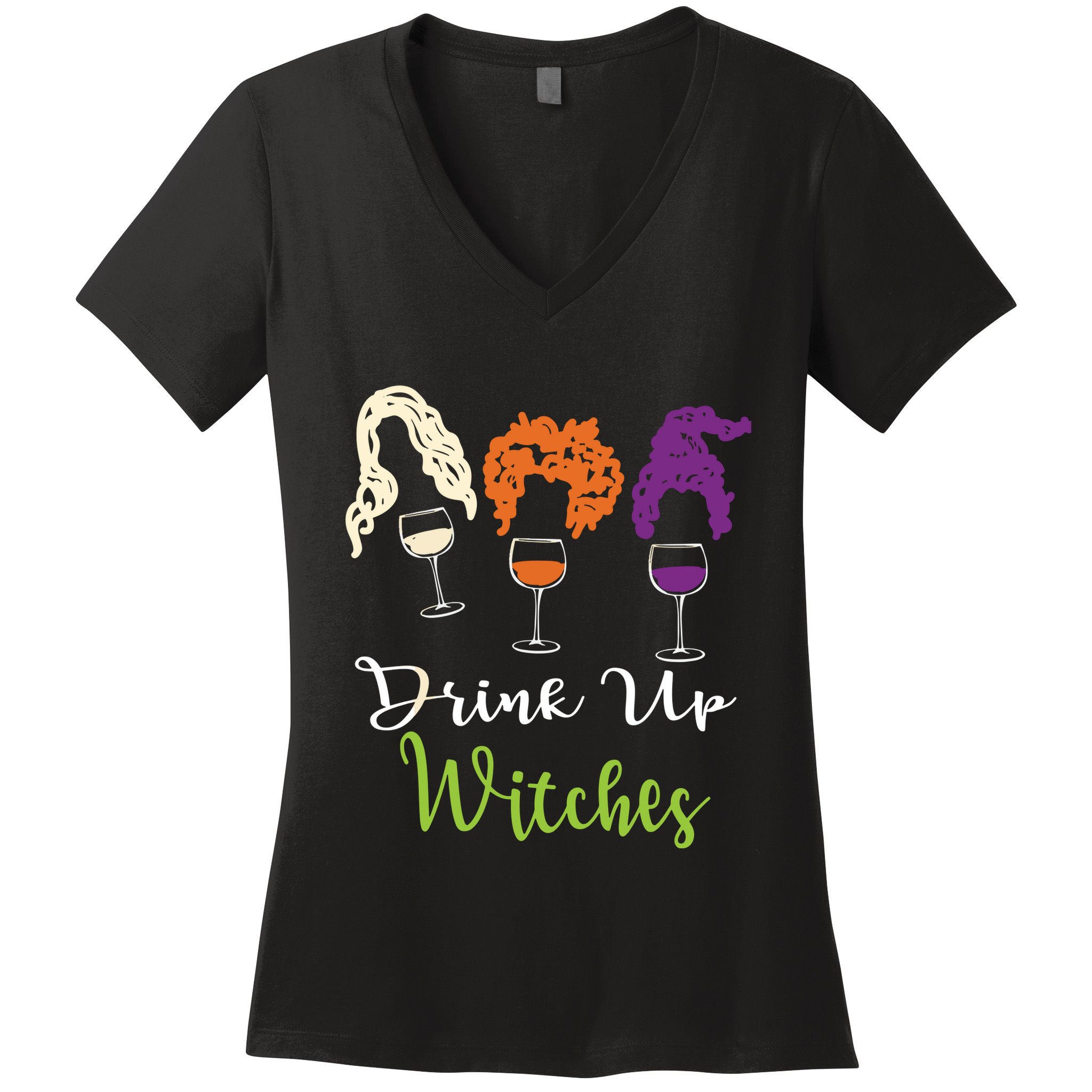 Drink Up Witches Halloween Women Hallowine Wine Lover Women's V-Neck T-Shirt