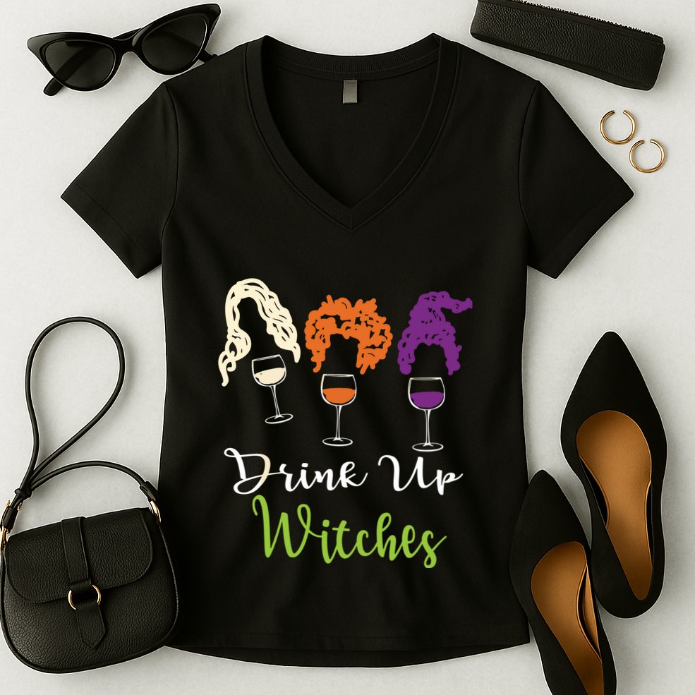 Drink Up Witches Halloween Women Hallowine Wine Lover Women's V-Neck T-Shirt