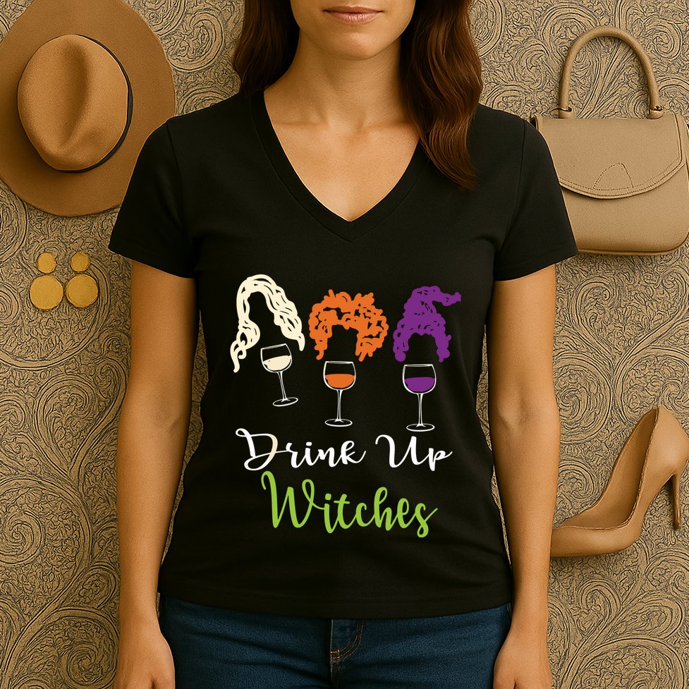 Drink Up Witches Halloween Women Hallowine Wine Lover Women's V-Neck T-Shirt