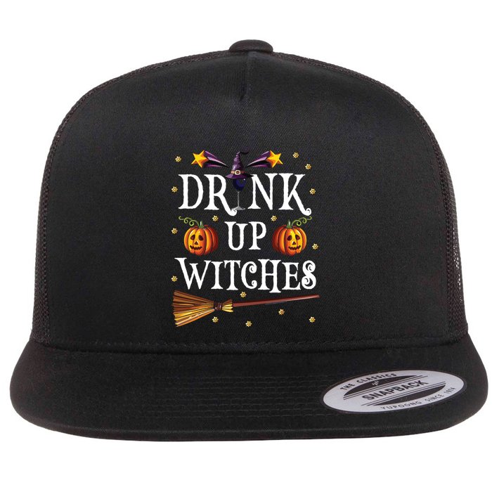 Drink Up Witches Wine Party Halloween Drinking Flat Bill Trucker Hat