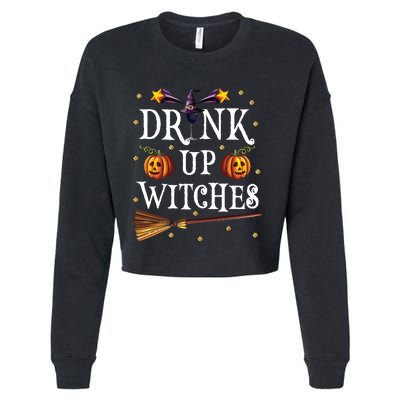 Drink Up Witches Wine Party Halloween Drinking Cropped Pullover Crew