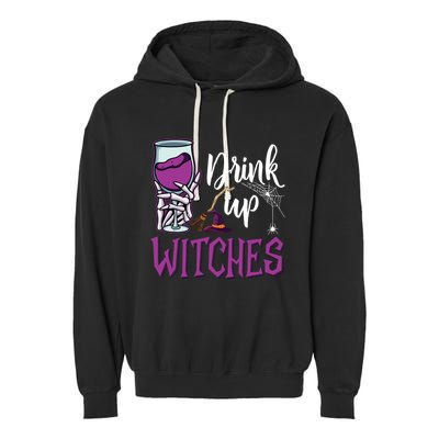 Drink Up Witches Wine Lover Drinking Halloween Costume Garment-Dyed Fleece Hoodie