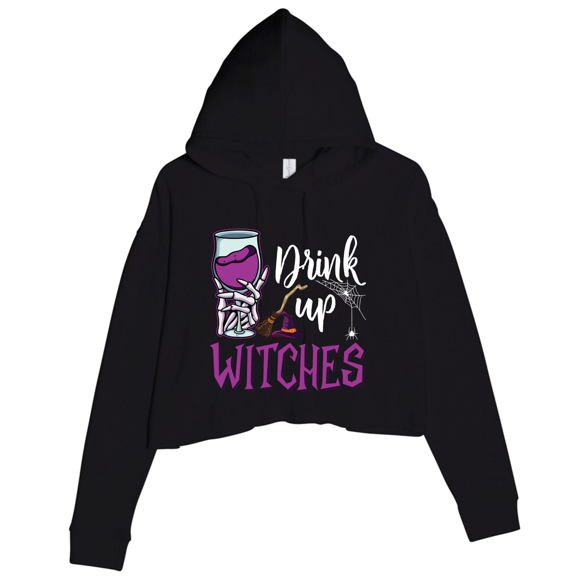 Drink Up Witches Wine Lover Drinking Halloween Costume Crop Fleece Hoodie