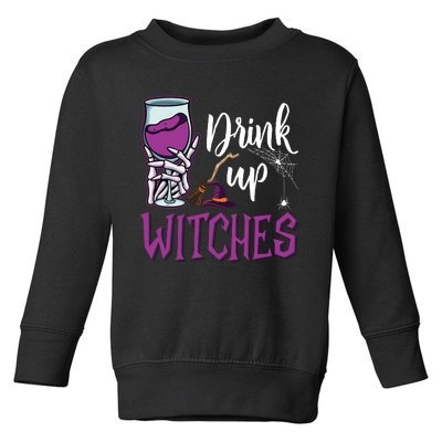 Drink Up Witches Wine Lover Drinking Halloween Costume Toddler Sweatshirt