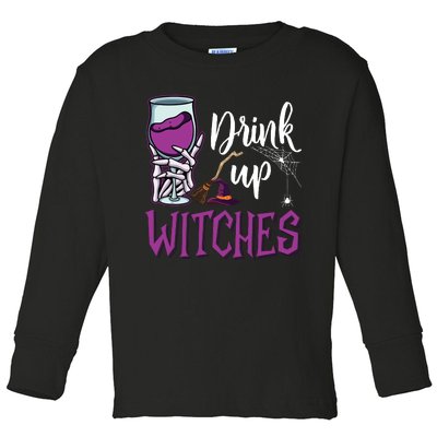 Drink Up Witches Wine Lover Drinking Halloween Costume Toddler Long Sleeve Shirt