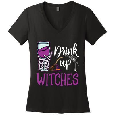Drink Up Witches Wine Lover Drinking Halloween Costume Women's V-Neck T-Shirt