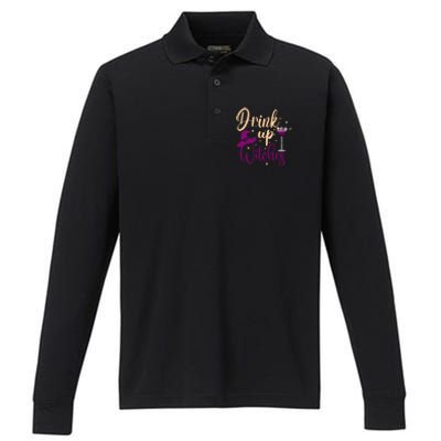 Drink Up Witches Wine Lover Drinking Halloween Performance Long Sleeve Polo