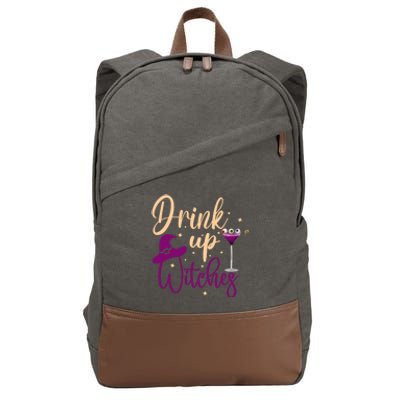 Drink Up Witches Wine Lover Drinking Halloween Cotton Canvas Backpack