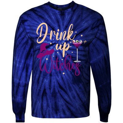 Drink Up Witches Wine Lover Drinking Halloween Tie-Dye Long Sleeve Shirt