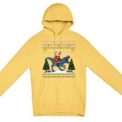 Dinosaur Ugly Xmas Gift Santa Riding Dinosaur Christmas Gift Premium Pullover Hoodie