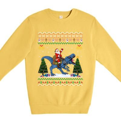 Dinosaur Ugly Xmas Gift Santa Riding Dinosaur Christmas Gift Premium Crewneck Sweatshirt