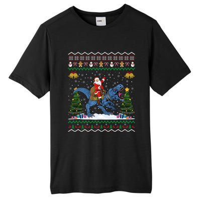 Dinosaur Ugly Xmas Gift Santa Riding Dinosaur Christmas Gift Tall Fusion ChromaSoft Performance T-Shirt