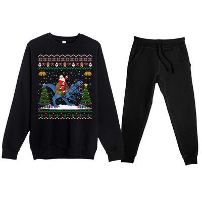 Dinosaur Ugly Xmas Gift Santa Riding Dinosaur Christmas Gift Premium Crewneck Sweatsuit Set