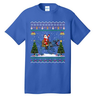 Dinosaur Ugly Xmas Gift Santa Riding Dinosaur Christmas Gift Tall T-Shirt