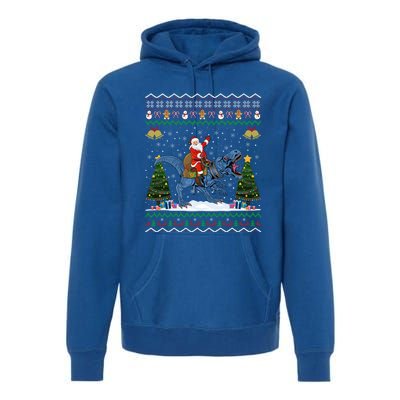 Dinosaur Ugly Xmas Gift Santa Riding Dinosaur Christmas Gift Premium Hoodie