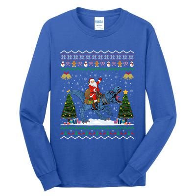 Dinosaur Ugly Xmas Gift Santa Riding Dinosaur Christmas Gift Tall Long Sleeve T-Shirt