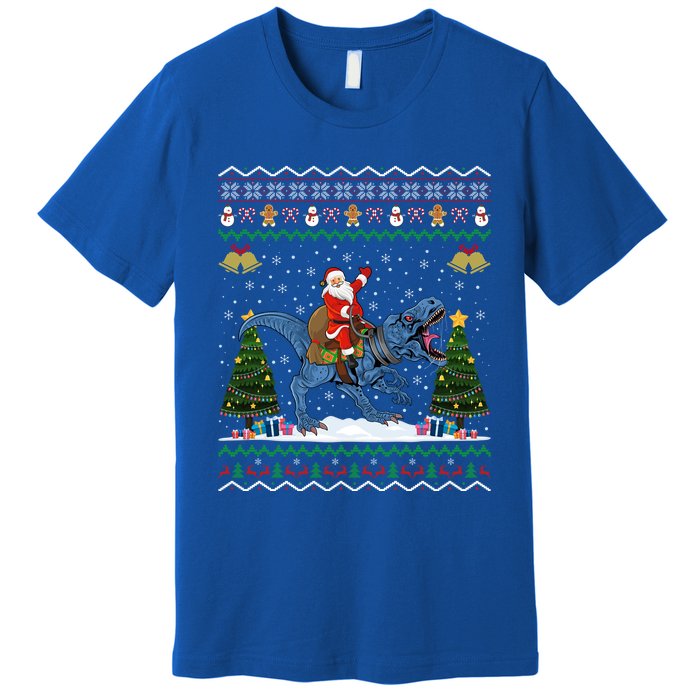 Dinosaur Ugly Xmas Gift Santa Riding Dinosaur Christmas Gift Premium T-Shirt