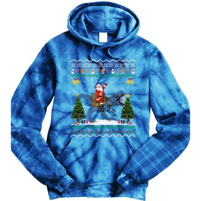 Dinosaur Ugly Xmas Gift Santa Riding Dinosaur Christmas Gift Tie Dye Hoodie