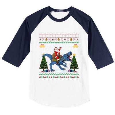 Dinosaur Ugly Xmas Gift Santa Riding Dinosaur Christmas Gift Baseball Sleeve Shirt