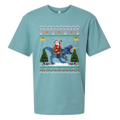 Dinosaur Ugly Xmas Gift Santa Riding Dinosaur Christmas Gift Sueded Cloud Jersey T-Shirt