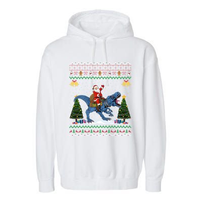 Dinosaur Ugly Xmas Gift Santa Riding Dinosaur Christmas Gift Garment-Dyed Fleece Hoodie