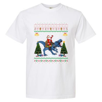 Dinosaur Ugly Xmas Gift Santa Riding Dinosaur Christmas Gift Garment-Dyed Heavyweight T-Shirt