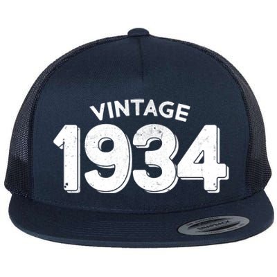 Distressed Vintage 1934 90th Birthday Flat Bill Trucker Hat