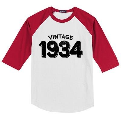 Distressed Vintage 1934 90th Birthday Kids Colorblock Raglan Jersey