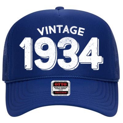 Distressed Vintage 1934 90th Birthday High Crown Mesh Back Trucker Hat