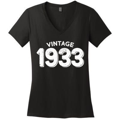 Distressed Vintage 1933 90th Birthday Women's V-Neck T-Shirt