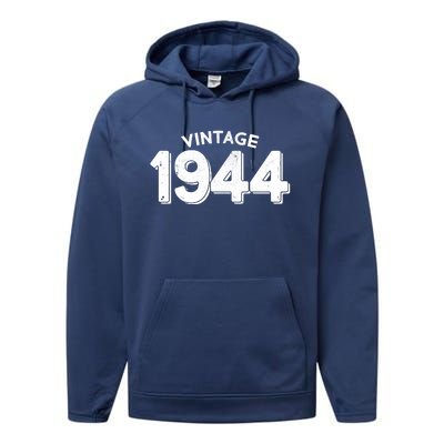 Distressed Vintage 1944 80th Birthday Performance Fleece Hoodie