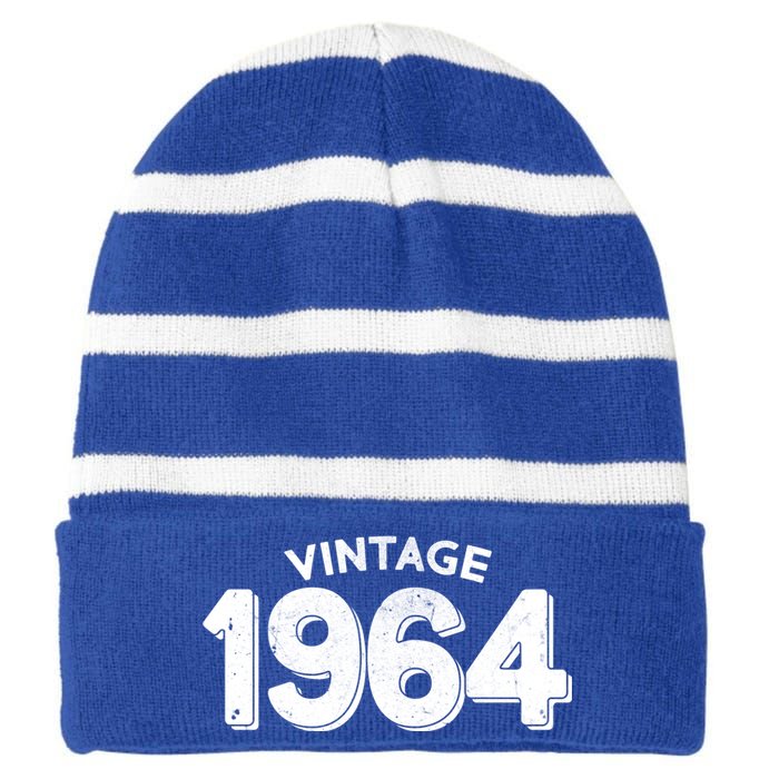 Distressed Vintage 1964 60th Birthday Striped Beanie with Solid Band