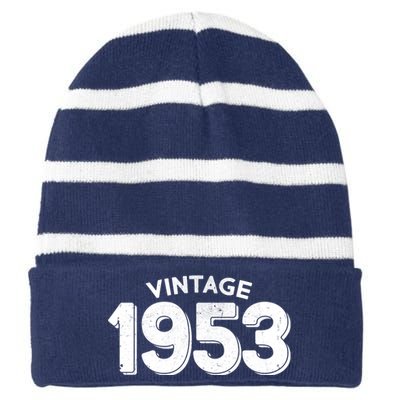 Distressed Vintage 1953 70th Birthday Striped Beanie with Solid Band