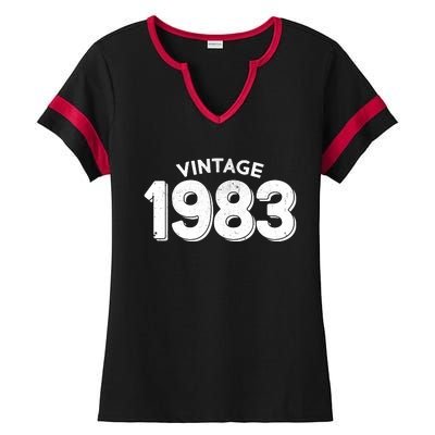 Distressed Vintage 1983 40th Birthday Ladies Halftime Notch Neck Tee