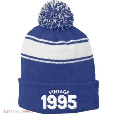 Distressed Vintage 1995 30th Birthday Stripe Pom Pom Beanie