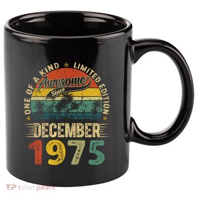 Distressed Vintage 1975 December Limited Edition 49th Bday 11oz C Handle Ceramic Mug