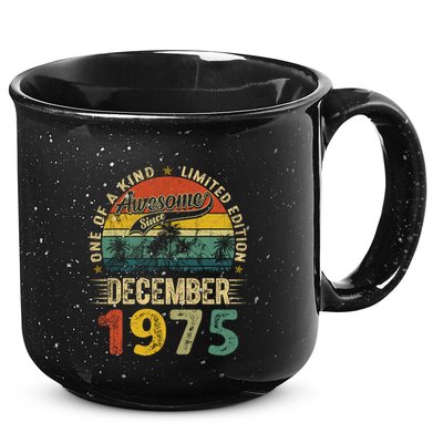 Distressed Vintage 1975 December Limited Edition 49th Bday 15oz Campfire Ceramic Mug