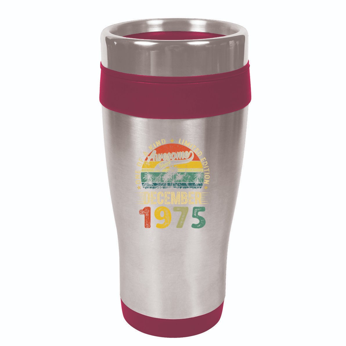 Distressed Vintage 1975 December Limited Edition 49th Bday 16oz Travel Tumbler