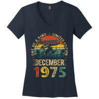 Distressed Vintage 1975 December Limited Edition 49th Bday Women's V-Neck T-Shirt