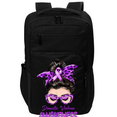 Domestic Violence Awareness Messy Bun Hair Purple Ribbon Impact Tech Backpack