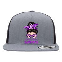 Domestic Violence Awareness Messy Bun Hair Purple Ribbon Flat Bill Trucker Hat