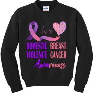 Domestic Violence And Breast Cancer Awareness Month Support Kids Sweatshirt