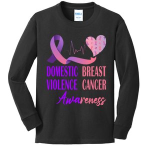 Domestic Violence And Breast Cancer Awareness Month Support Kids Long Sleeve Shirt