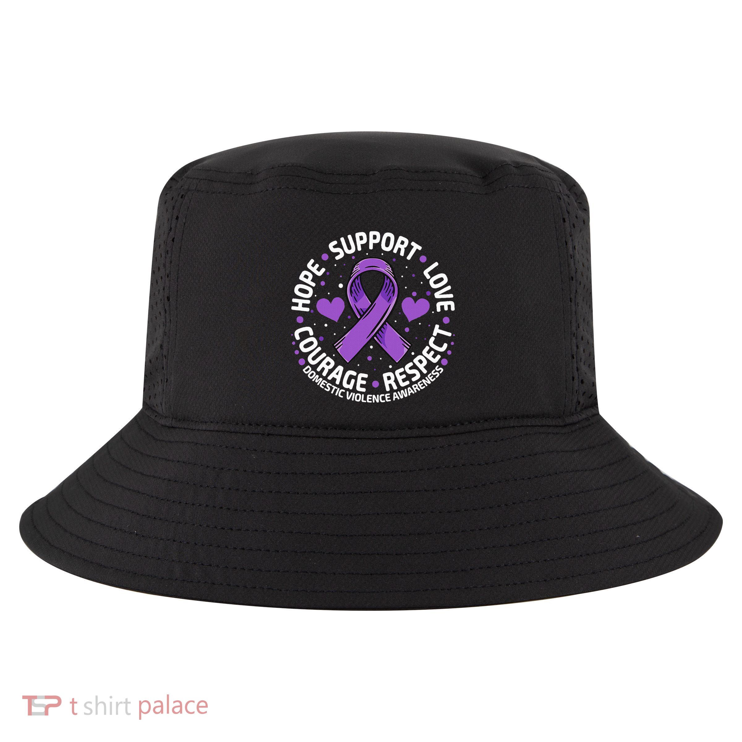 Domestic Violence Awareness LOVE SUPPORT Purple Ribbon Cool Comfort Performance Bucket Hat