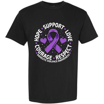 Domestic Violence Awareness LOVE SUPPORT Purple Ribbon Garment-Dyed Heavyweight T-Shirt