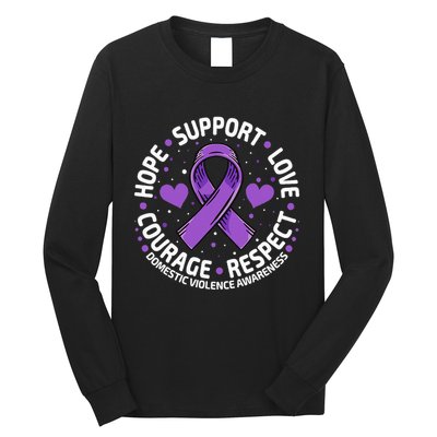Domestic Violence Awareness LOVE SUPPORT Purple Ribbon Long Sleeve Shirt