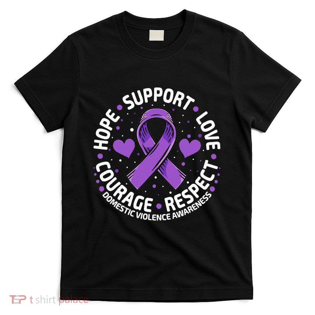 Domestic Violence Awareness LOVE SUPPORT Purple Ribbon T-Shirt