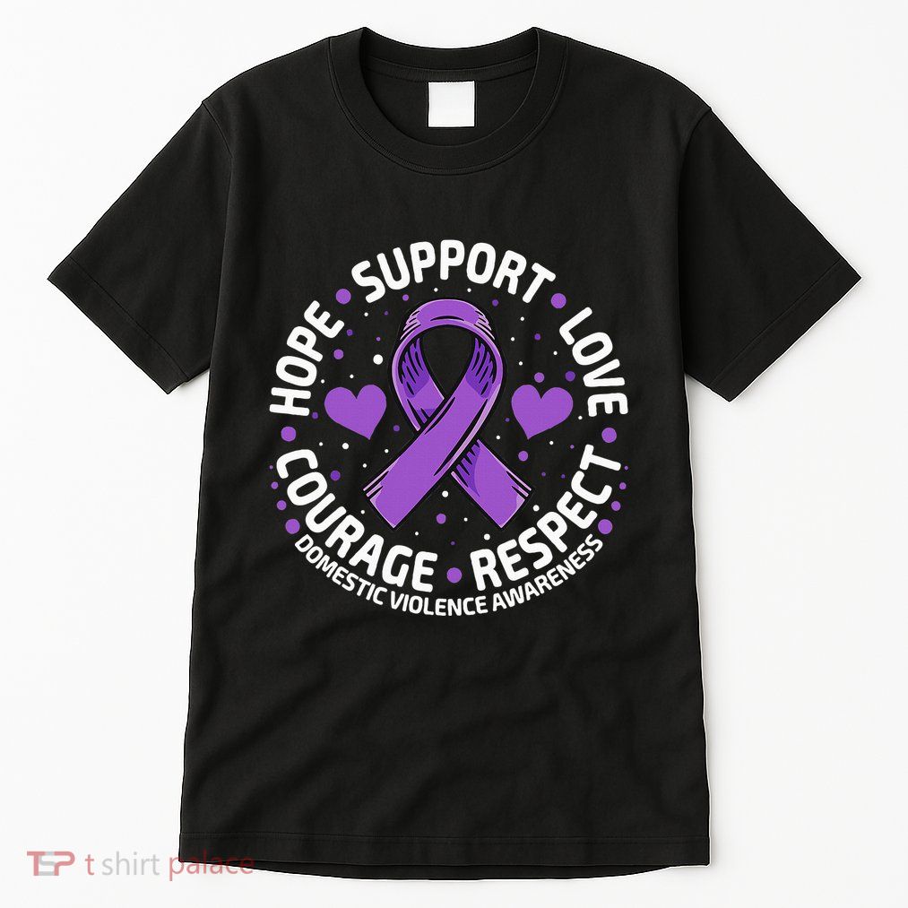 Domestic Violence Awareness LOVE SUPPORT Purple Ribbon Tall T-Shirt