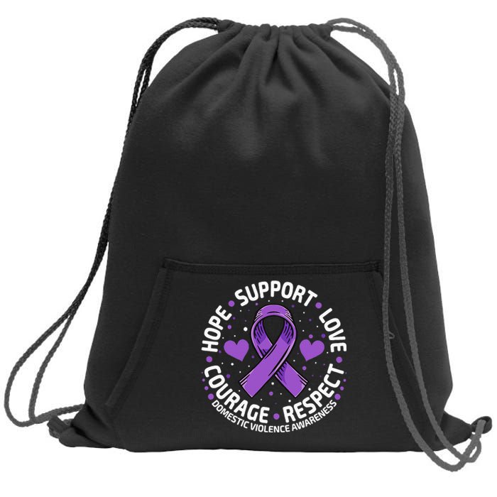 Domestic Violence Awareness LOVE SUPPORT Purple Ribbon Sweatshirt Cinch Pack Bag